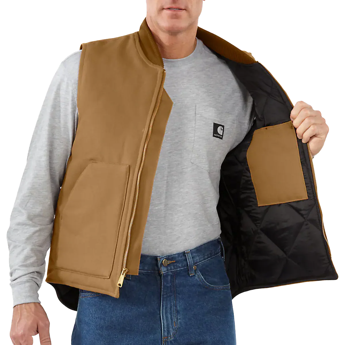 Men's Relaxed Fit Firm Duck Insulated Rib Collar Vest - Image 3