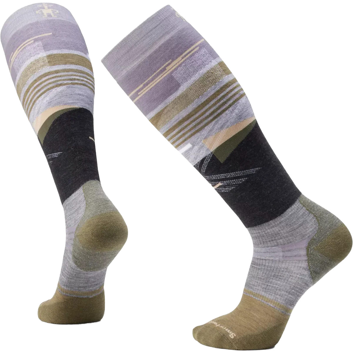 Men's Snowboard Targeted Cushion Broken Lines Pattern Over The Calf Socks